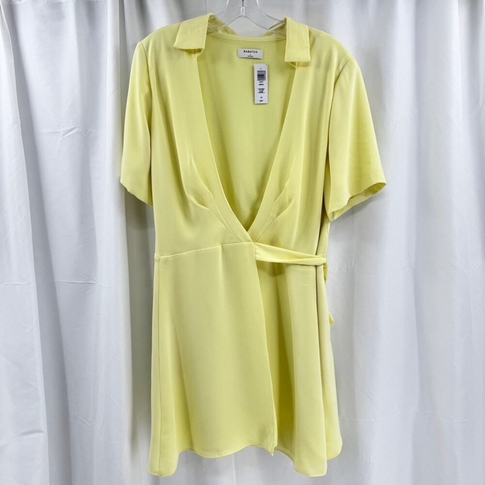 Babaton Amira Wrap Dress Chamomile Yellow Short Sleeve Sz L